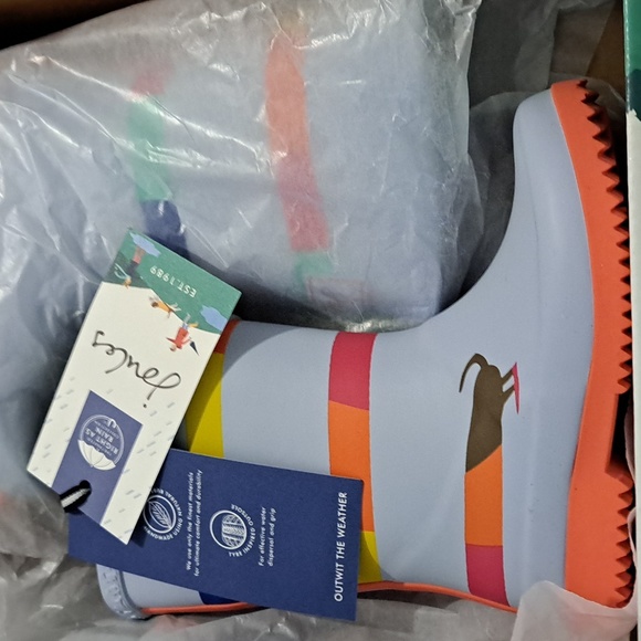 Joules Other - Joules JNR Roll-Up Light Blue & Red Rainbow Dog Rain Boot Toddler Girls 9